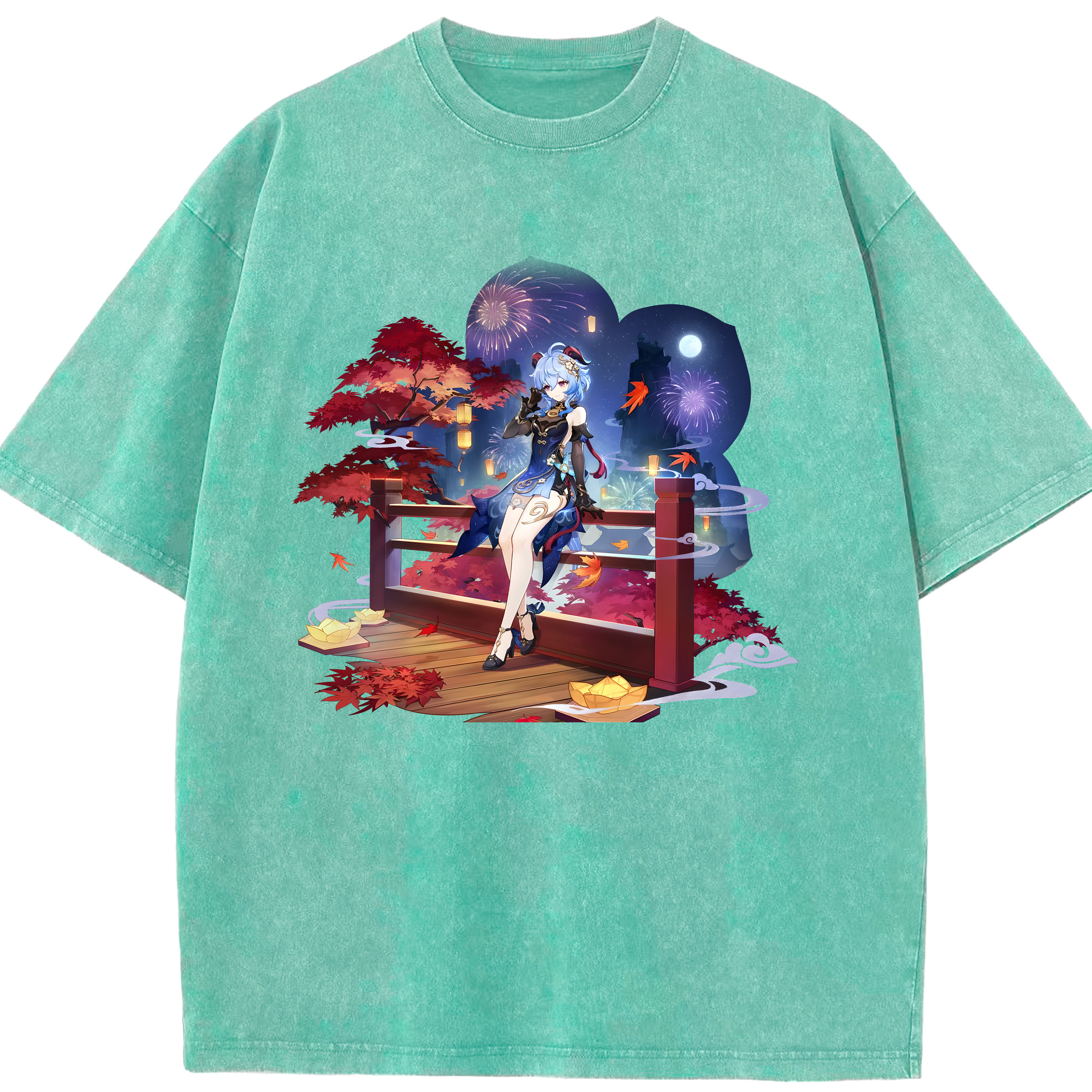 げんし神 甘雨 かんう genshin Ganyu 綿100% ヴィンテージ風 半袖Tシャツ（フロントプリント）